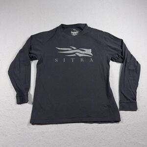 Sitka Shirt Mens Large Black Long Sleeve Logo Hunting Tee Pima Cotton Outdoor